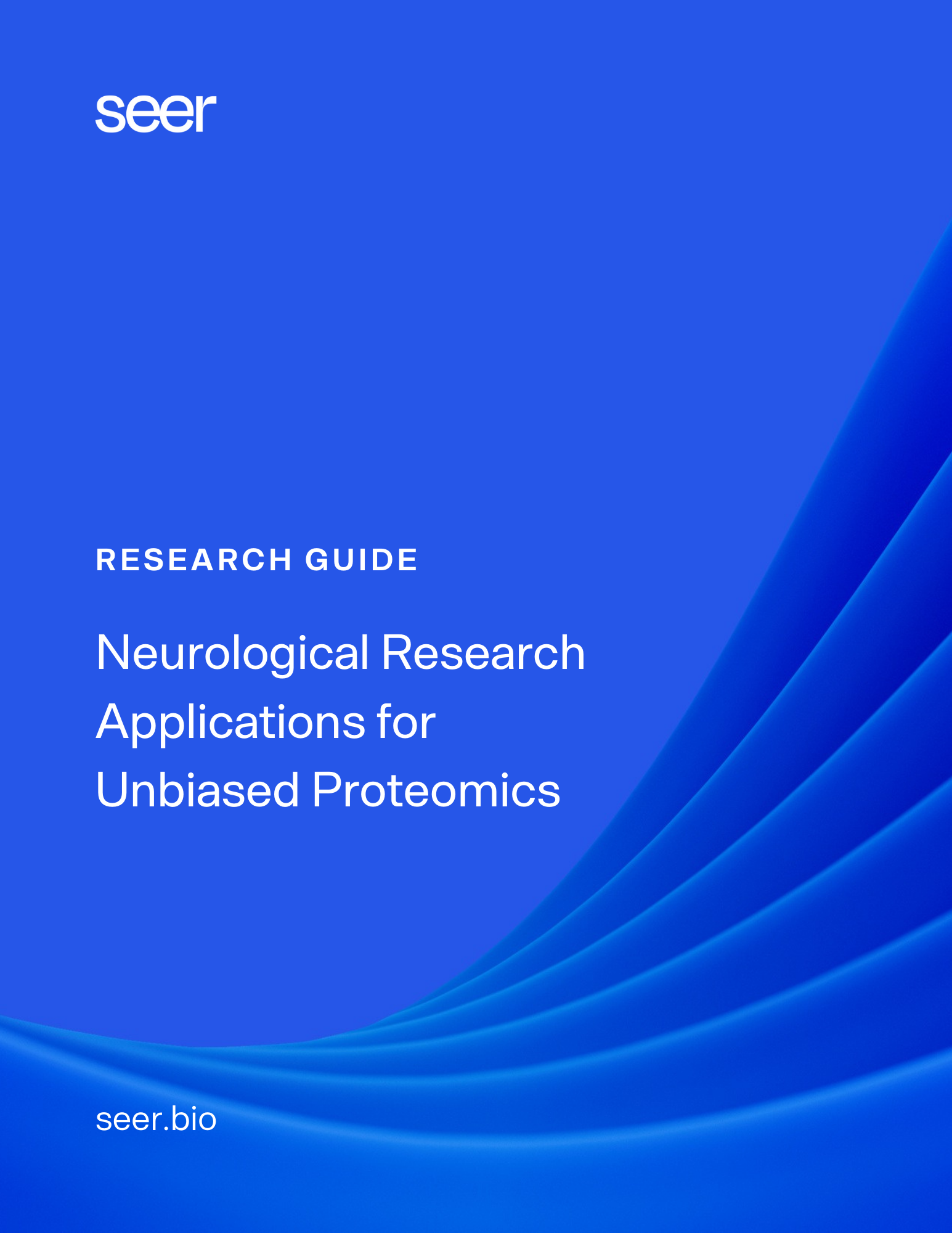 Cover of Research Guide from Seer, titled "Neurological Research Applications for Unbiased Proteomics"
