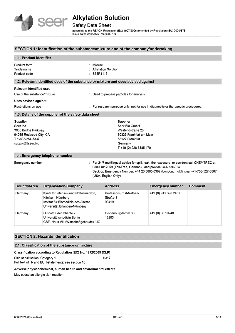Safety Data Sheet: Proteograph ONE Assay Kit – English (Europe)