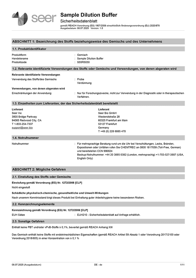 Safety Data Sheet: Sample Dilution Buffer - German