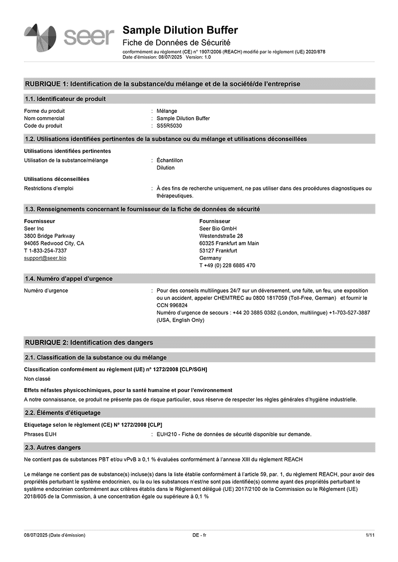 Safety Data Sheet: Sample Dilution Buffer - French
