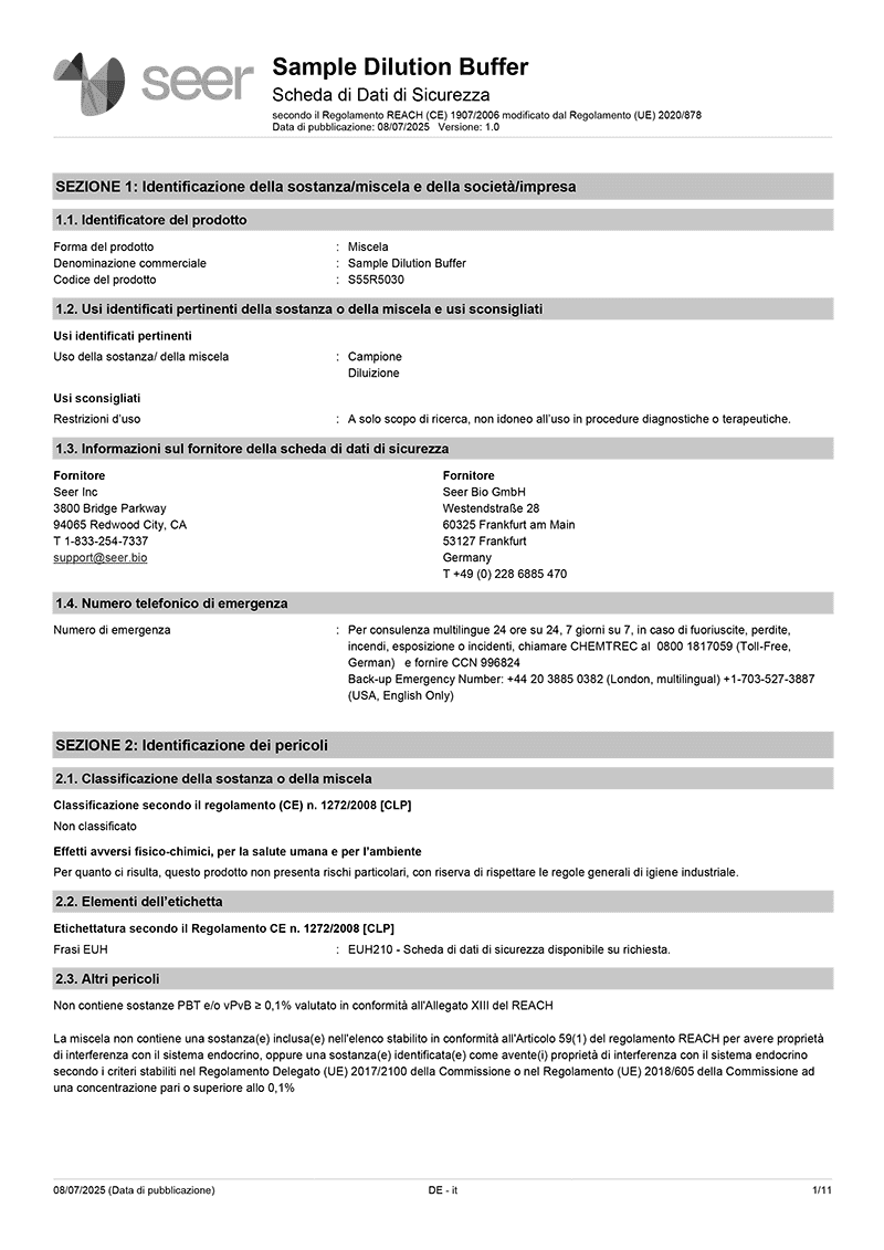 Safety Data Sheet: Sample Dilution Buffer - Italian
