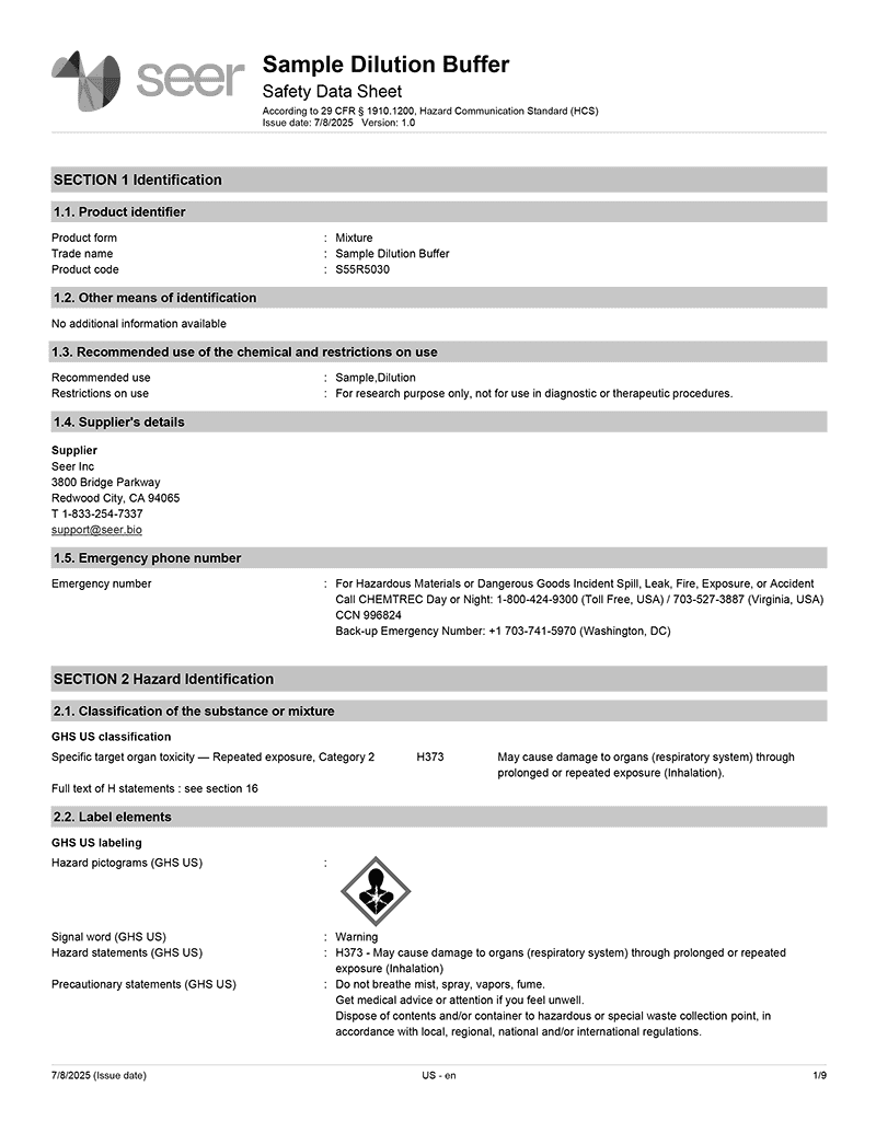Safety Data Sheet: Sample Dilution Buffer - English (American)
